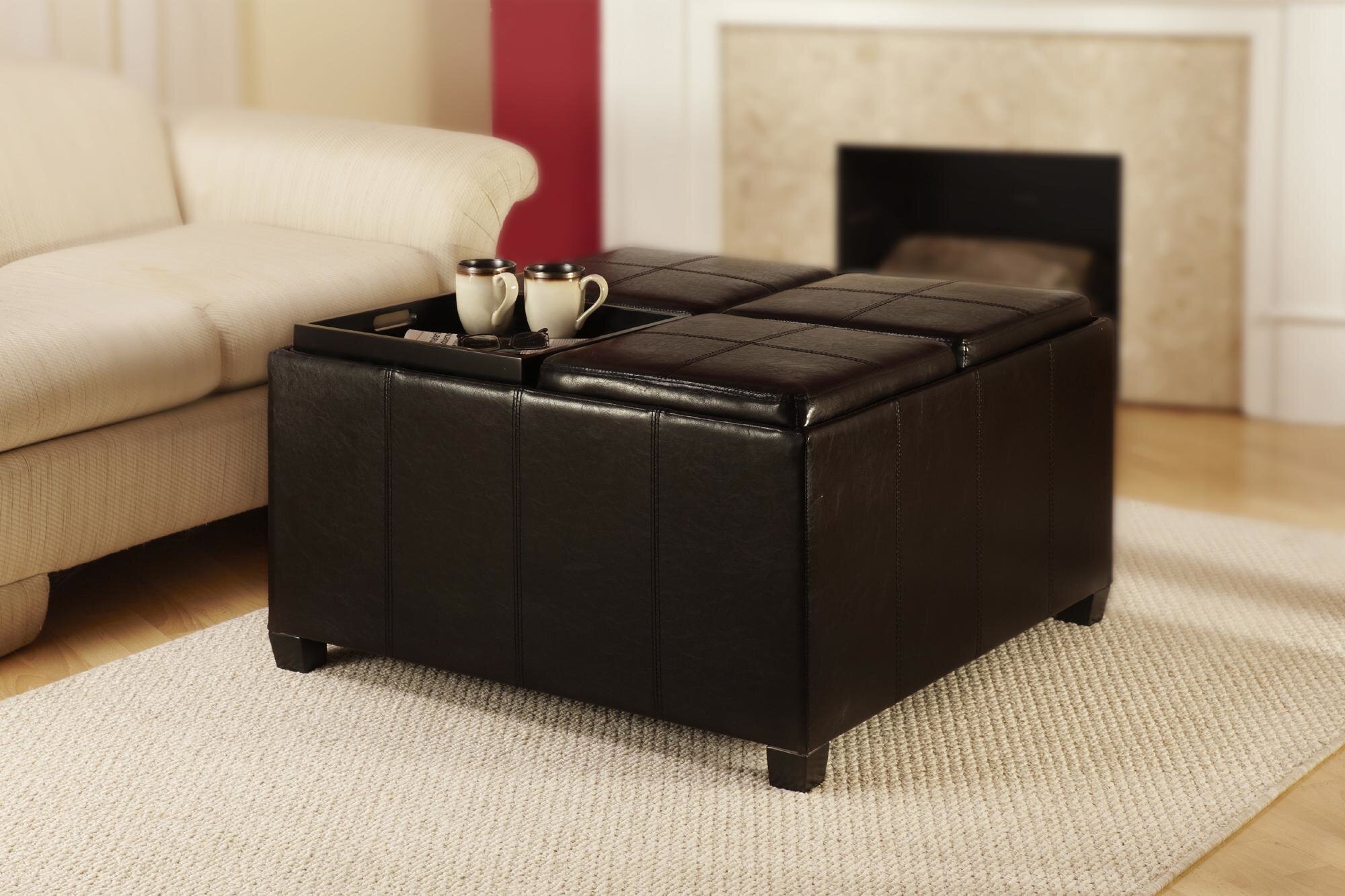 Extra Large Ottoman | Leather Ottoman Coffee Tables | Square Coffee Table with Ottomans