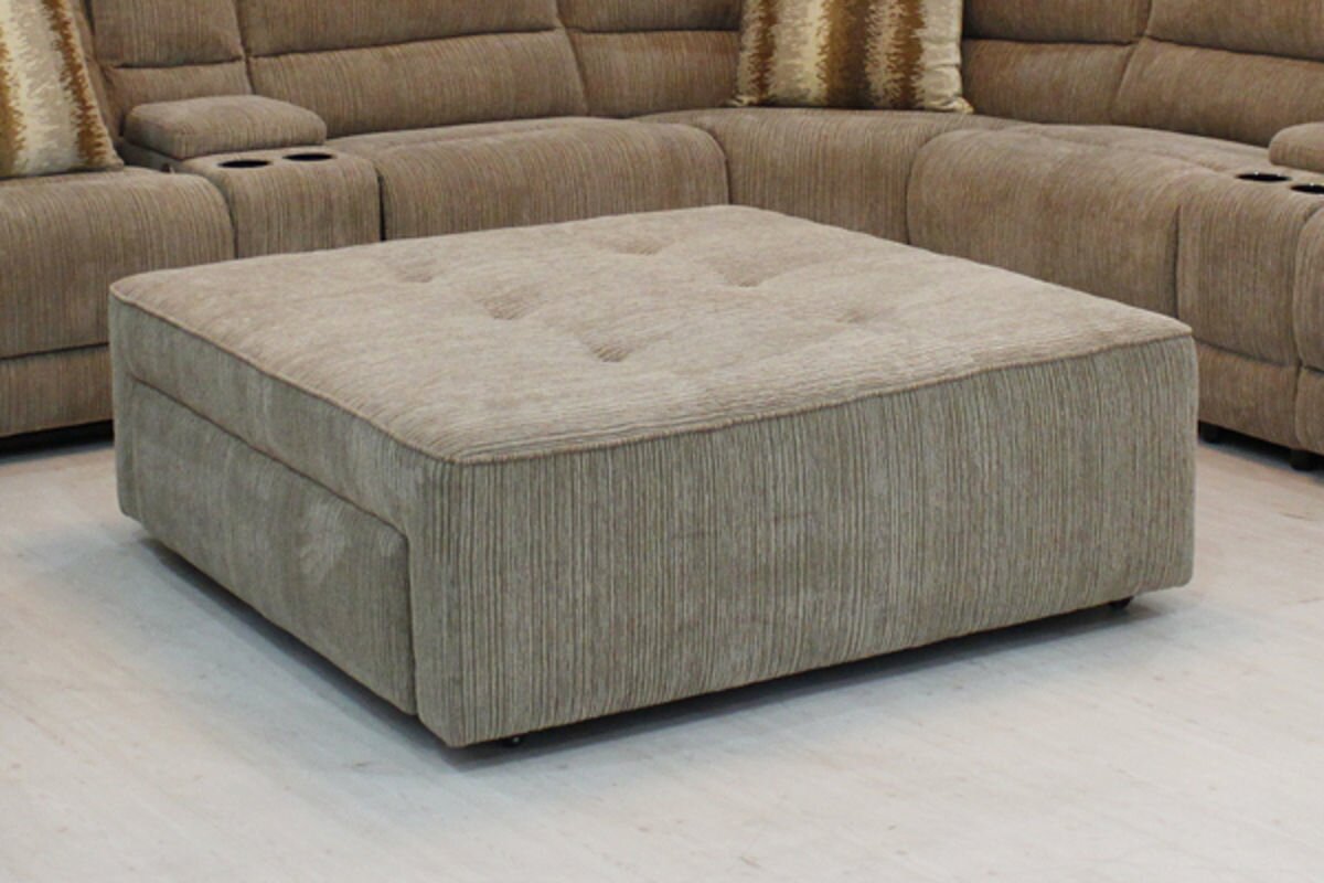 Extra Large Ottoman | Leather Ottoman with Wheels | Light Grey Ottoman