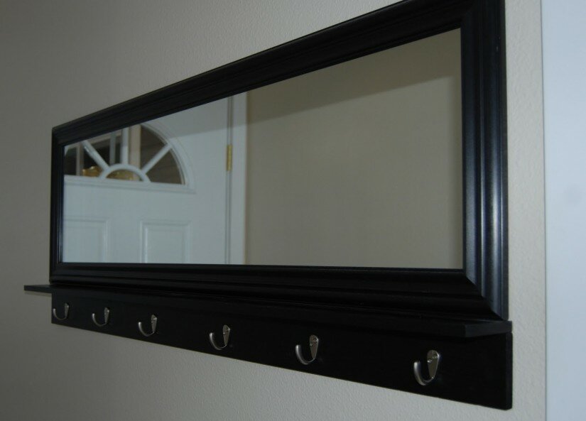 Wall Mirror With Coat Hooks | Entryway Mirror | Round Table Entryway